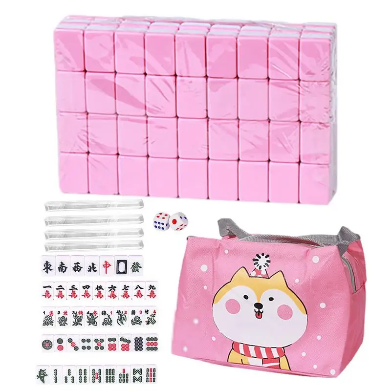 

Mini Mahjong Traditional Chinese Version Game Set With Portable Wodoen Box Mah-Jongg Travel Family Leisure Time