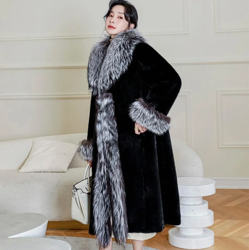 

Mink Coat Women Mid-length Whole Mink Autumn and Winter New Large Size Plus Velvet Thickening Imitation Fox Fur Women Clothing