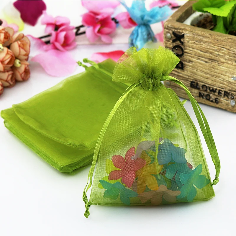 

100 pcs/lot Army Green Drawstring Organza Bag Wedding Candy Jewelry Packaging Display Beautiful Gift Bag 11x16cm 13x18cm 15x20cm