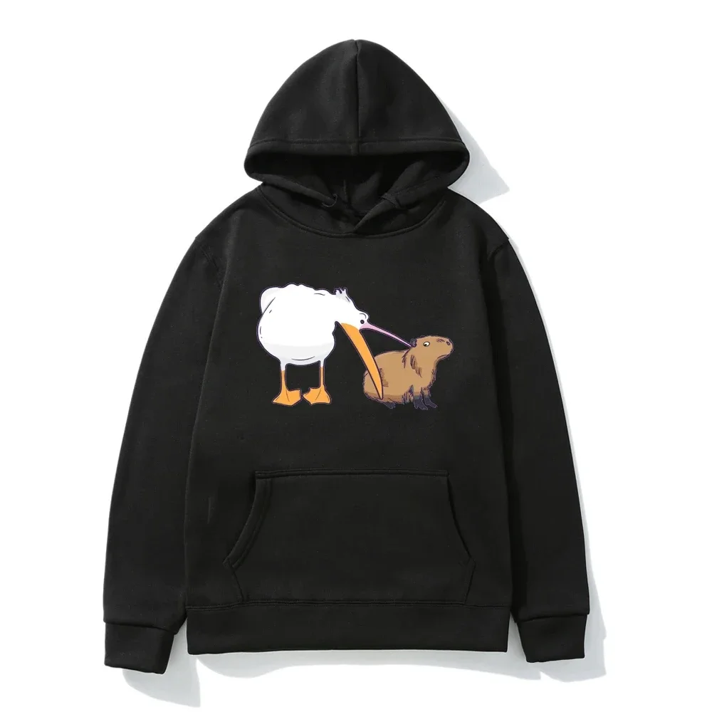 

Pelican Tries To Eat Capybara Funny Cute Men's Women's Hoodie Kawaii Graphic Oversized Print Sweatshirt Fashion Pullover Hoodies