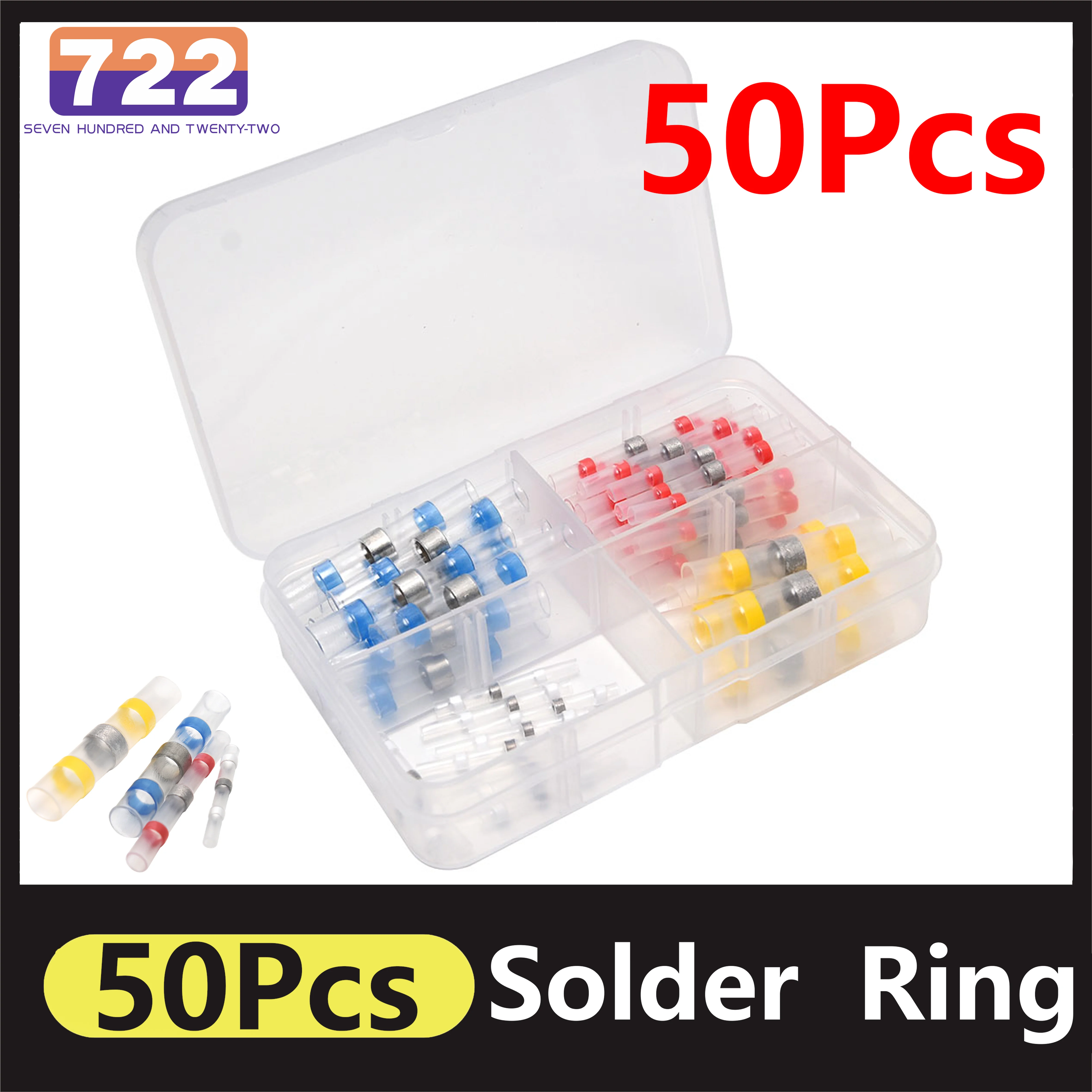 

50pcs Waterproof Solder Seal Heat Shrink Butt Wire Connectors Terminals Cable Splice Terminal Kit with A Soldering Sleeve