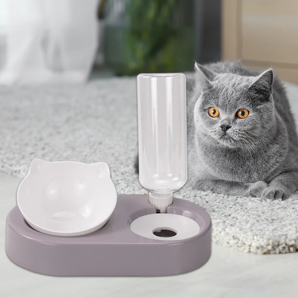 

Small Dogs Cats Drinking Dish Feeder Kitten Face Shape Bowl Food Feeding Dish Pet Automatic Feeder with Water Bottle