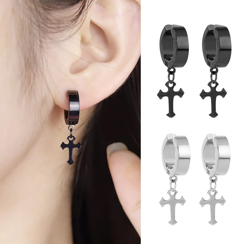 

Fashion Men's Stainless Steel Cross Pendant Cartilage Drop Dangle Earrings Punk Jewelry for Cool Women Girl Friendship Gifts