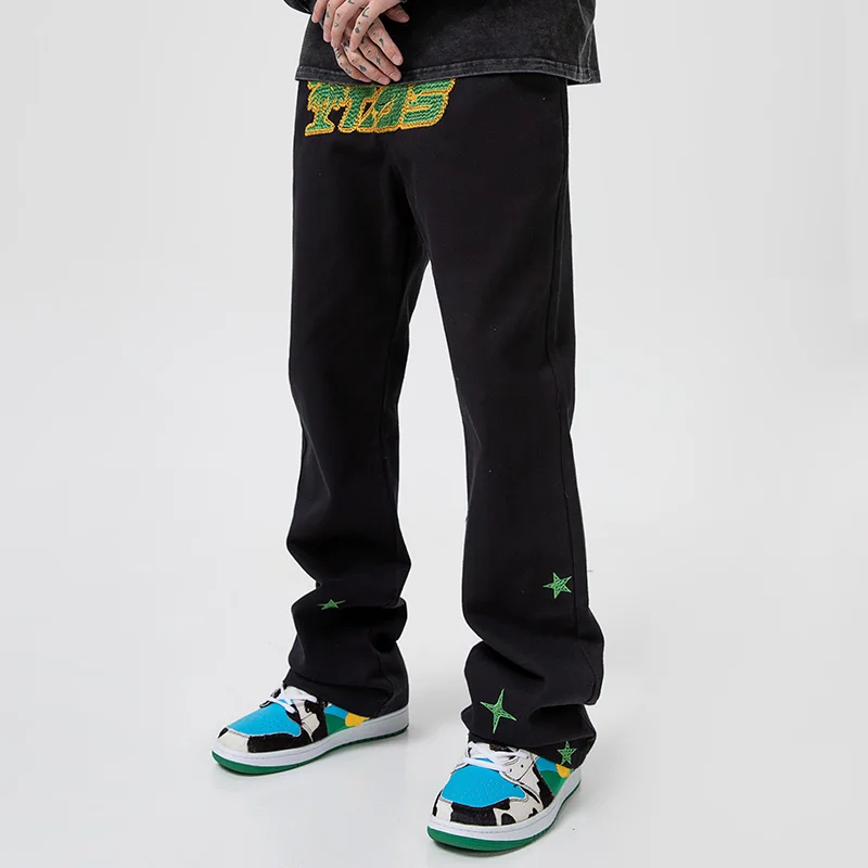 Men's Embroidered Y2K Clothes Jeans  Flares Flared Pattern Straight Leg Wide Leg Pants Pants Men Streetwear High Quality Skinny