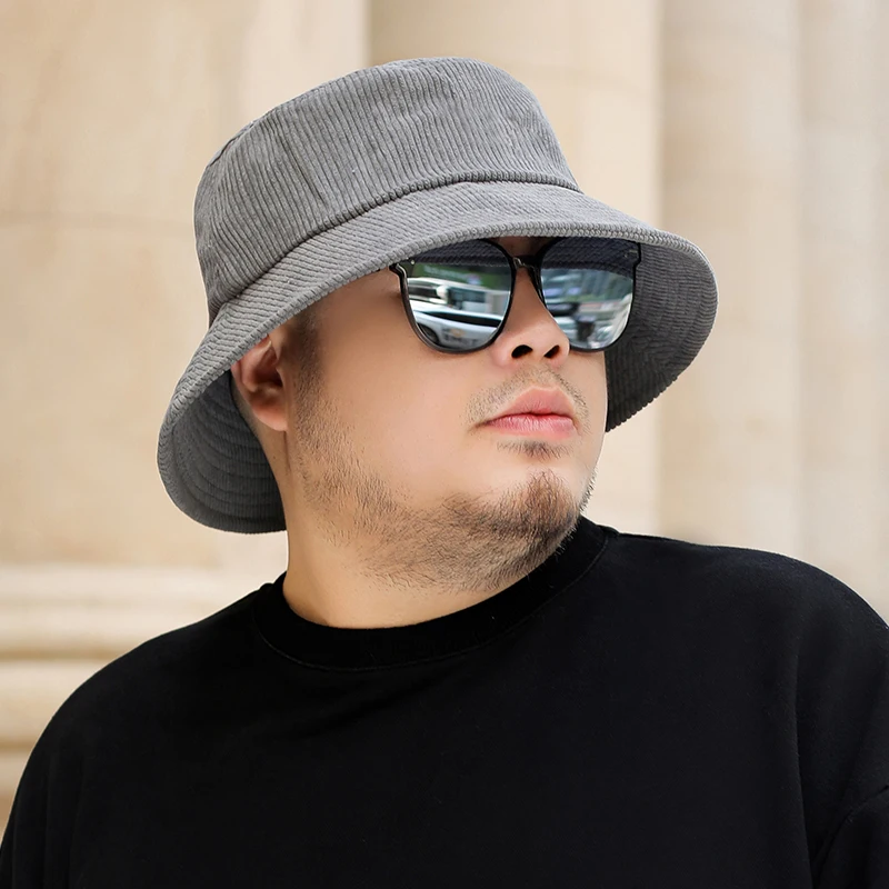 

2023 Winter Corduroy Fisherman Hat Big Head Man Women Plus Size Bucket Hats 54-58cm 58-63cm Hiking cap cappello uomo 등산 모자
