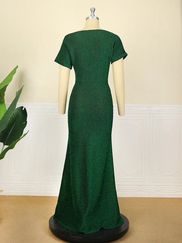 Plus Size Elegant Long Party Dress For Women Short Sleeve Gold Filigree Mermaid Max Birthday Vestidos Christmas Gowns 2022 Club