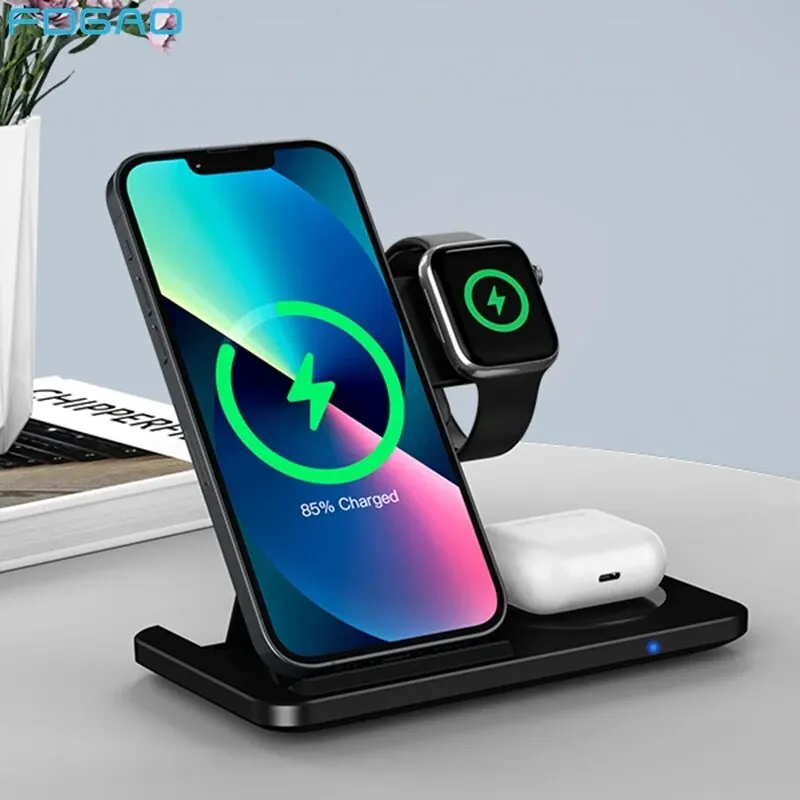 3 in 1 Wireless Charger Stand For iPhone 13 12 11 Max Fast Foldable Charging Station Dock For IWatch 8 7 SE AirPods Pro 1