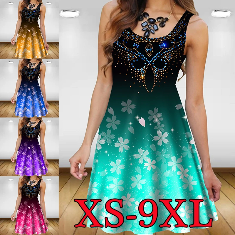 

Women's 2022 Summer Sexy Sleeveless Mini Dress New Casual Loose Fashion Print Dresses Plus Size XS-9XL