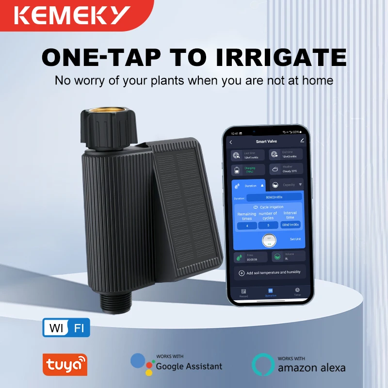 Умный таймер воды KEMEK Tuya программируемый спринклерный Wi-Fi на солнечной энергии с