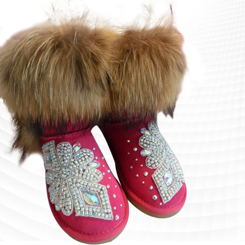 

Fur integrated snow and leg boots walking comfortable long-haired tassel handmade sequins plus velvet warmth plus cotton 35-44