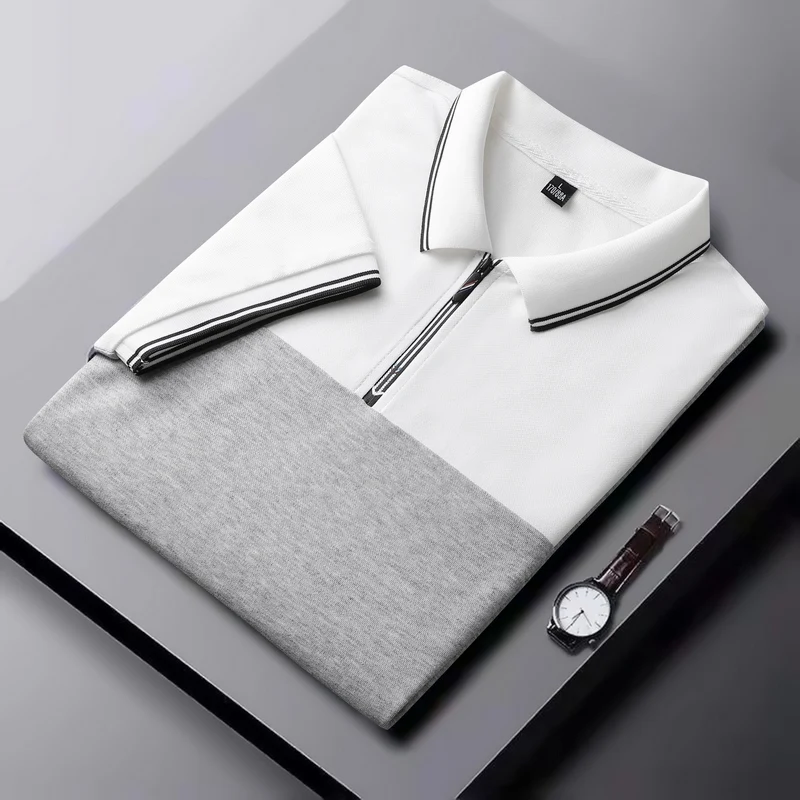 

Men's Summer Polo Shirt Fashion Spliced Short Sleeves T-shirt Fashion Comfortable Cotton Top Outdoor Sports Casual Clothing