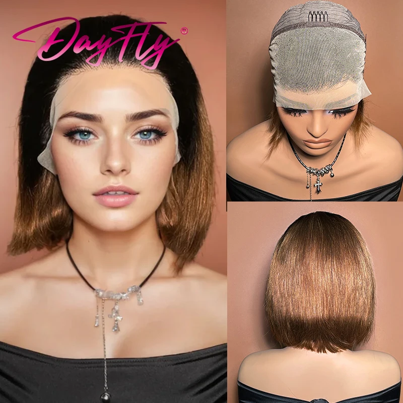 Прозрачный Парик Шнурка Боб 13x4 Человеческие Волосы С Эффектом Омбре Короткие