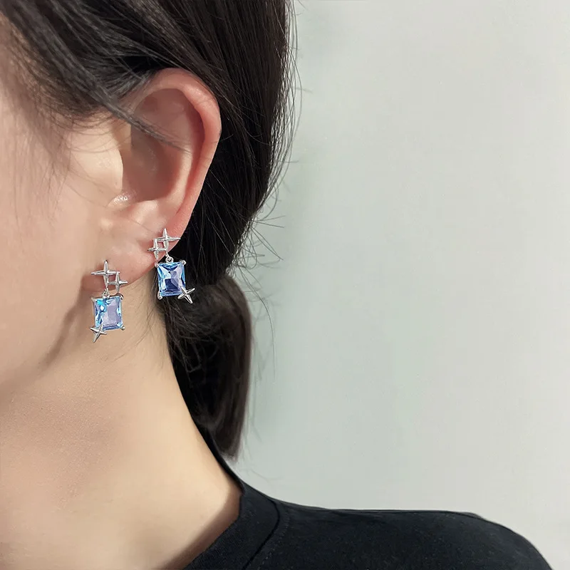 

Women Fashion Cute Shining Blue Zircon Star Stud Earrings Jewelry Gifts