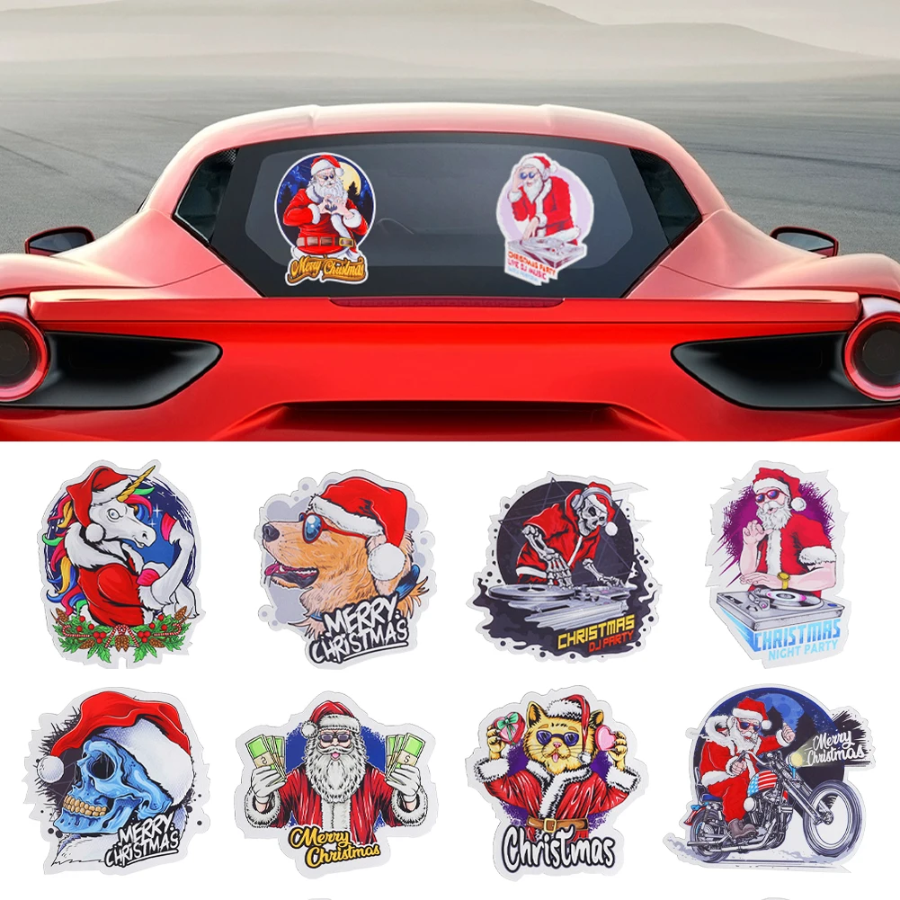 

New Christmas Car Decoration Santa Claus Sticker PVC Reflective Car Decals Rock Hip Hop Santa Music Party Vinyl Waterproof Decal