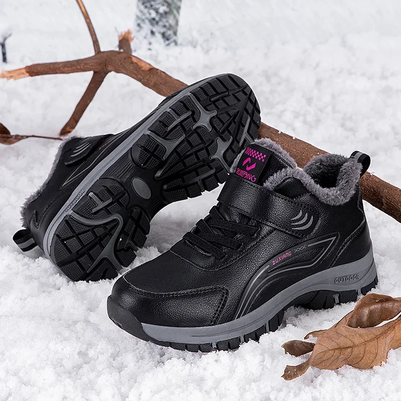 Женская популярная походная обувь с мехом внутри женская теплая хлопковая для