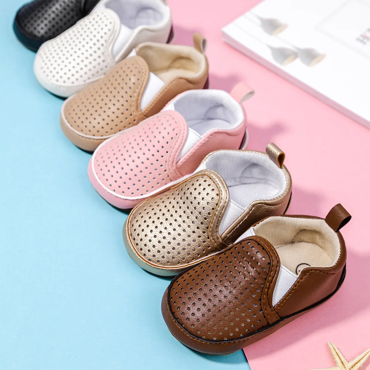 

Новинка; Детская обувь из искусственной кожи; Дышащие для малышей для девочек и мальчиков; Летние повседневные кроссовки без шнуровки для детей 0-18 месяцев; Нескользящие кроссовки для малышей