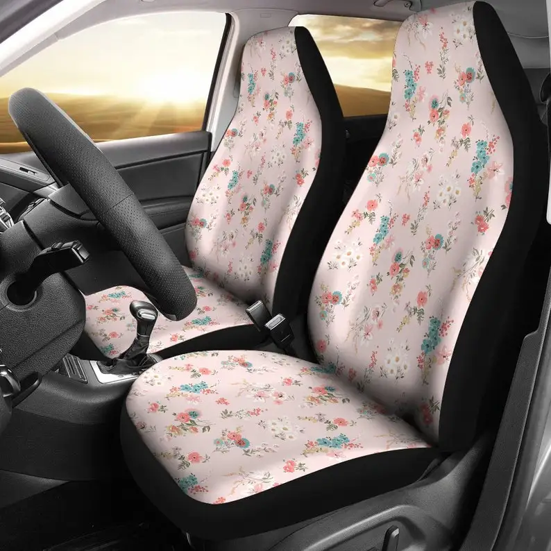 

Pink Floral Flowers Car Seat Covers Pair, 2 Front Seat Covers, Car Seat Protector, Car Accessories