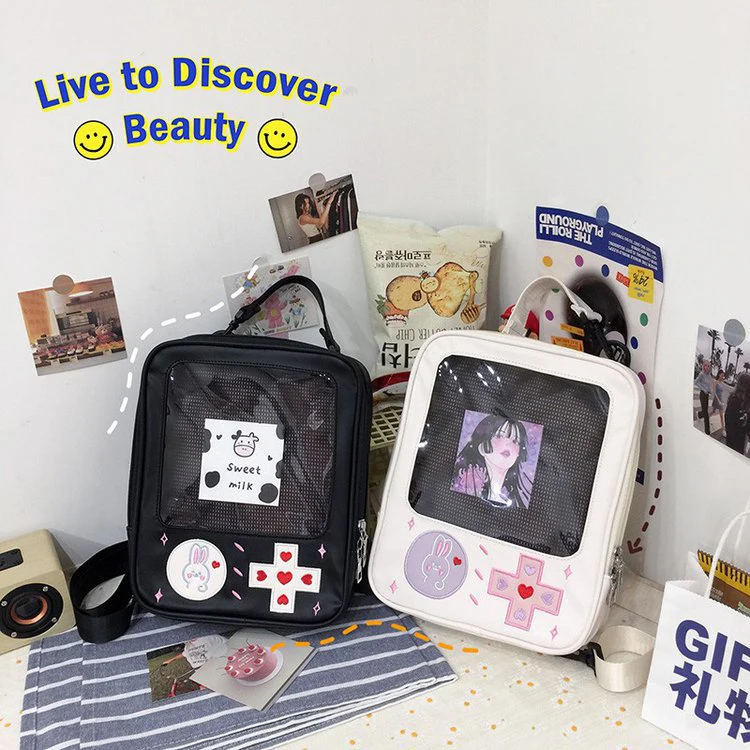 

Cute Clear Kawaii Ita Bag Backpack Pin Dispaly Transparent Rucksack Women Shoulder Bag Bunny Girls Japanese Lolita Backpack