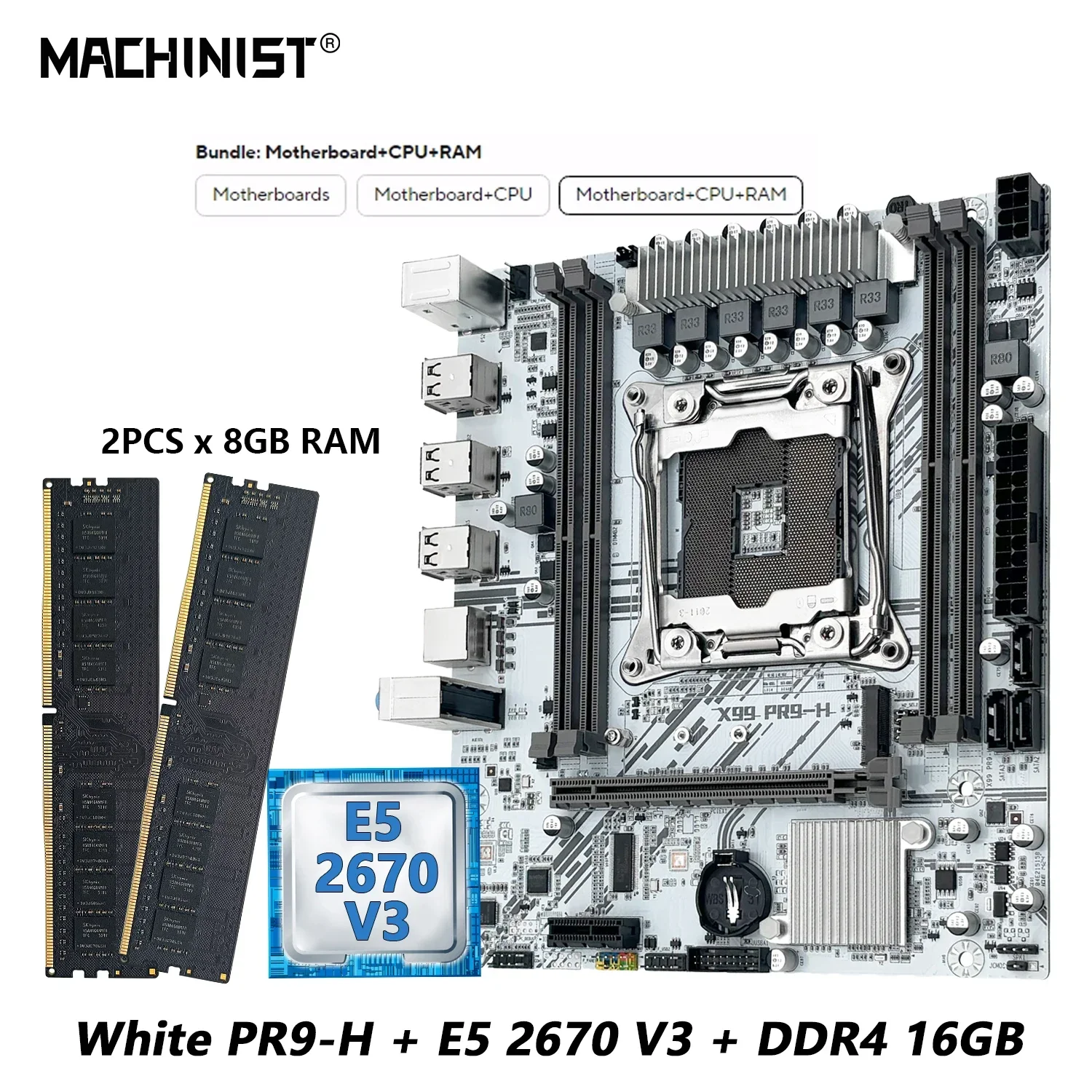 MACHINIST X99 PR9-H Белый комплект материнской платы с процессором Intel Xeon E5 2670 V3 LGA 2011-3 + DDR4