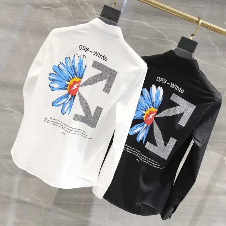2022 autumn new digital printing slim long sleeve casual stretch shirt fashion personality jacket