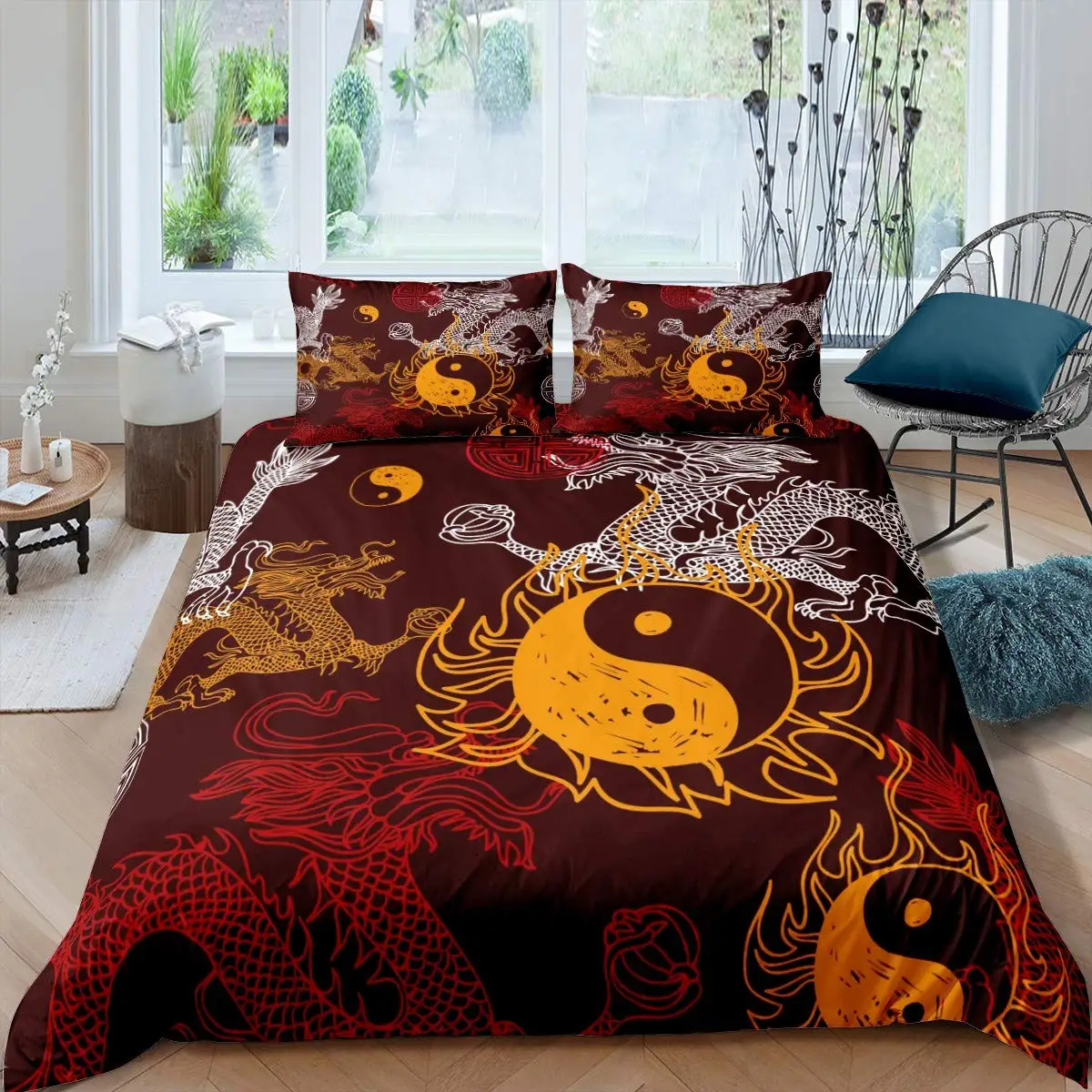 Fire Dragon Duvet Cover Set Magical Dinosaur Bedding Set Jungle Animals Pattern Wildlife Style King Size Polyester Quilt Cover images - 6