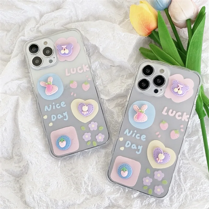 

Cute 3D Carrot Rabbit Phone Case For Apple IPhone11 12Pro Max XR X XS MAX 13Pro Max Pink Love Heart Fruit Clear Backcover Capa