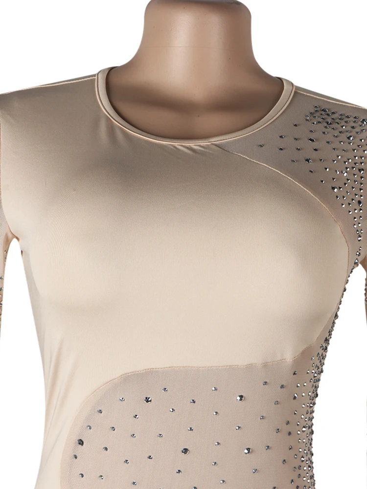 Красивый комбинезон Beyprern с кристаллами (черный) блестящий облегающий сетчатый