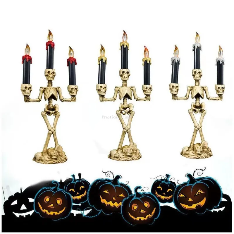 

Halloween LED Lights Skeleton Candlestick Ghost Festival Horror Decor Haunted Home Bar Props Skull Lamp Halloween Decoration