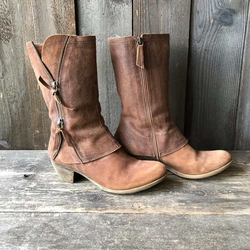 

2022 Autumn Winter European and American Style Women's Leather Boots Side Zipper Martin Boots Medium Thick Heel Women's Boots