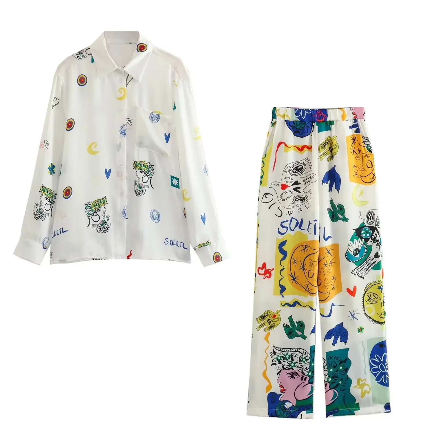 Рубашка с длинным рукавом и принтом свободного кроя