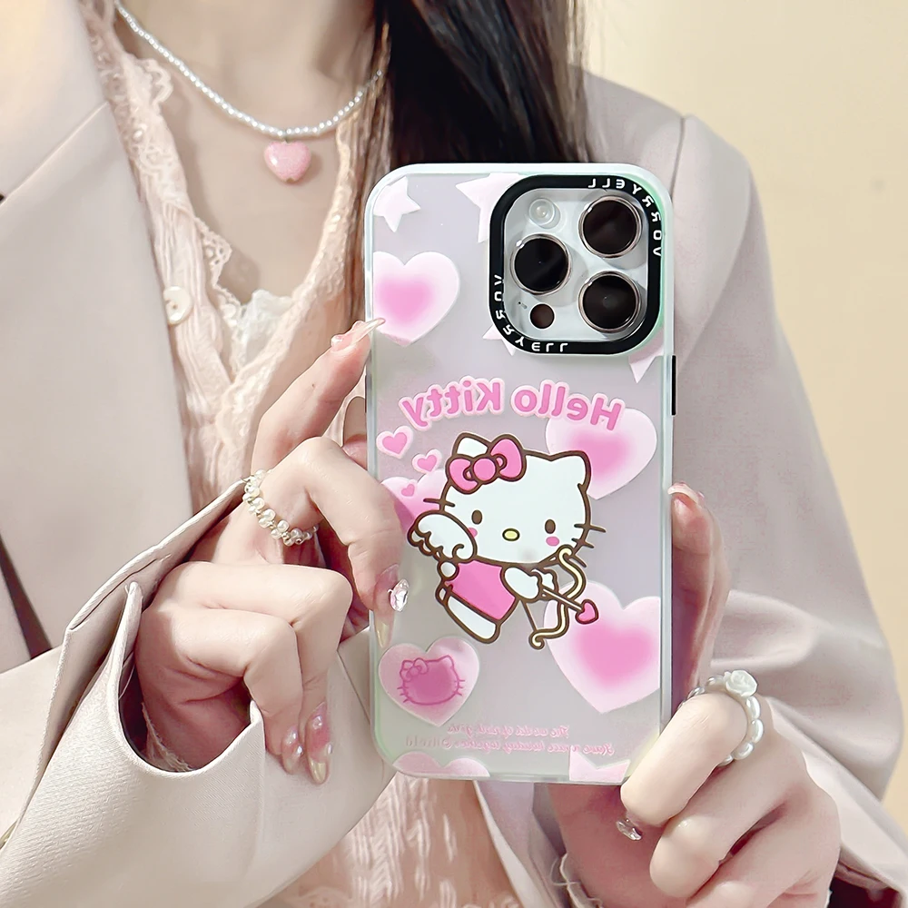 

Cartoon Sanrio Hello Kitty Luxury Laser Phone Case for IPhone 14 13 12 11 Pro Max 14Pro Y2k Girl Anti-drop Back Cover Fundas