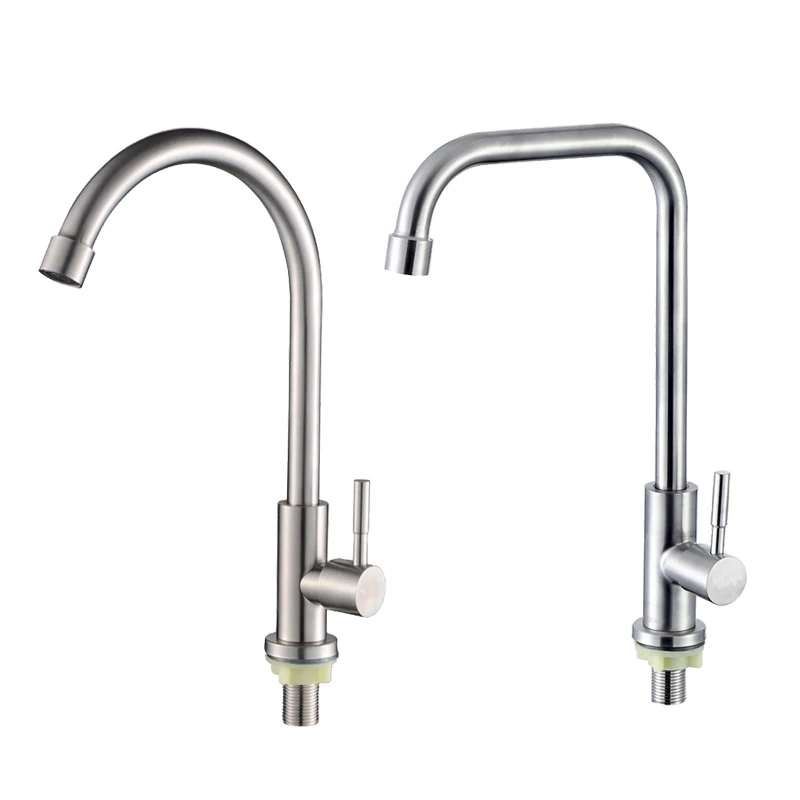 

Kitchen Faucet 360 Degree Rotation Curved Outlet Pipe Tap Stainless Steel Sink Swivel Faucet Single Cold Water Tap Deck Mounted