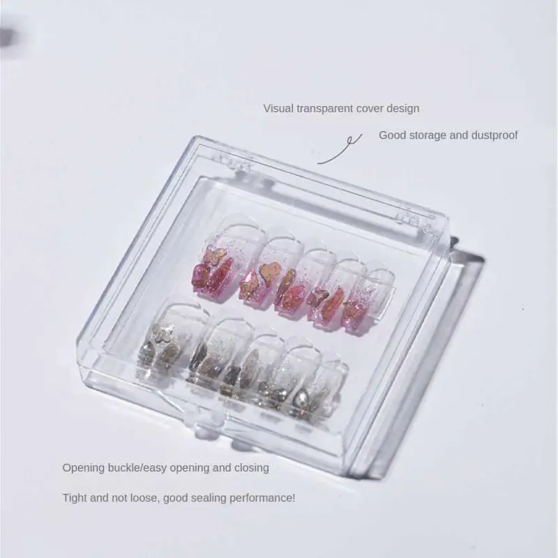 

Armor Wearing Finished Product Storage Box Dustproof Transparent Square Flip Nail Box Pp Material Nail Plate Display Box