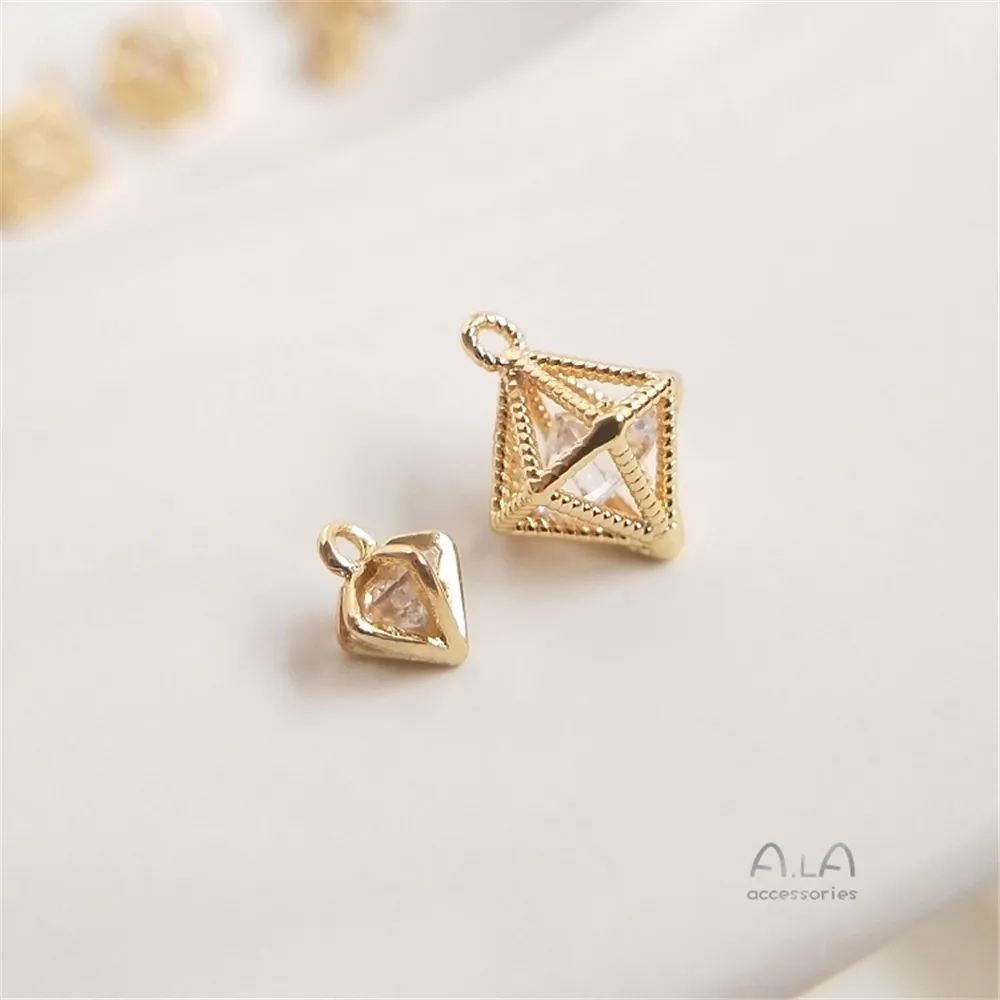 

14K Gold Filled Plated Conical diamond shaped bag zircon pendant DIY pendant earrings pendant necklace pendant