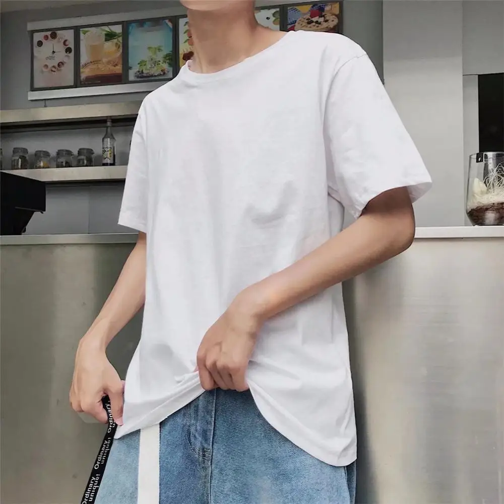 

2023 New Regular Summer Men Casual Short Half Sleeve O Neck Solid Color Soft Loose T-shirt Top