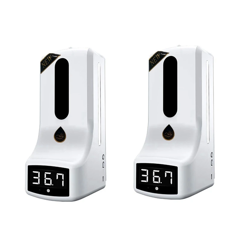 

2X Wall-Mounted Thermometer With Hand Dispenser, K9 Automatic Temperature Measurement, With Alarm, For Offices Schools
