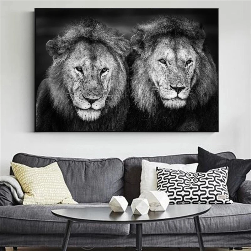 

Black and White Animal Lion Family Canvas Painting Posters and Prints Cuadros Wall Art for Living Room Home Decor (No Frame)