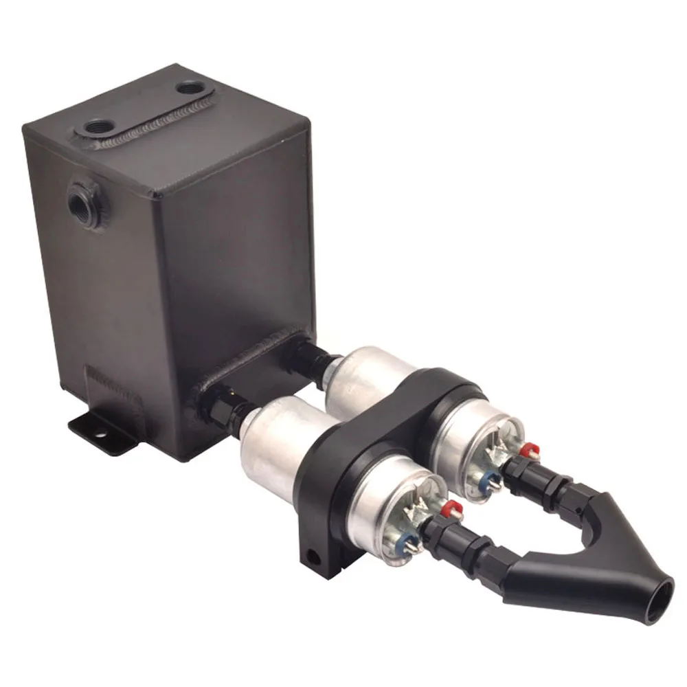 

SA RACING Fuel Tank 3L RAW ALU Surge Tank Y Block Bracket FUEL PUMP DUAL With 2PC 044 FUEL PUMP Twin Check Valves