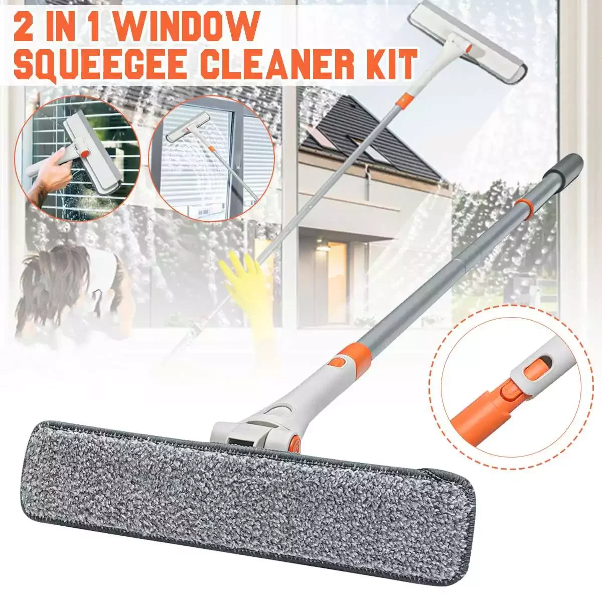 

3 in 1 Window Squeegee Mop Soft Microfiber Glass Brush Telescopic Multi-function Scraper Dust Household Kitchen Car Cleaning