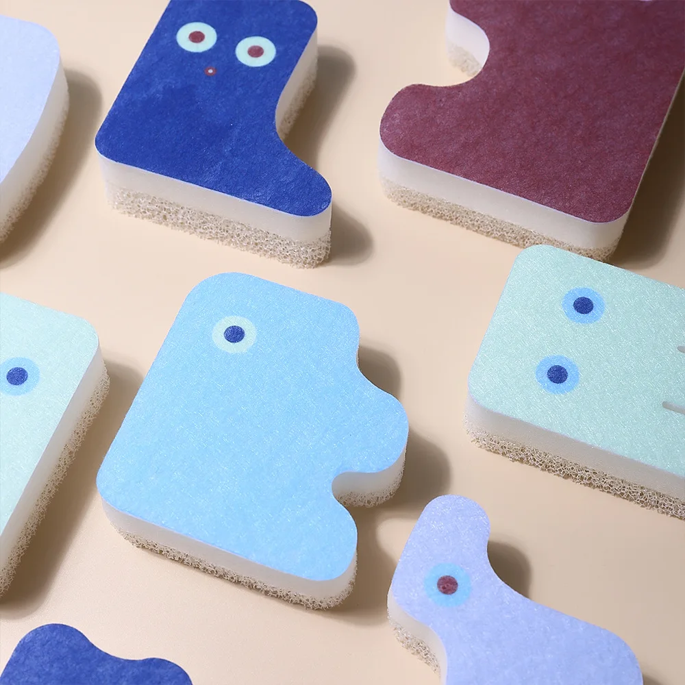 

5pcs/set Brush Pot Sponge Wipe Kitchen Creative Cartoon Dishwashing Wipe Cleaning Sponge Absorbent Sponge Cleaning Tools