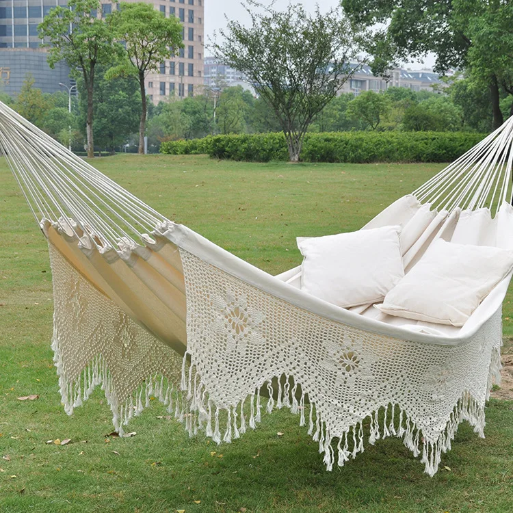 

Outdoor Hammock Cotton Canvas Boho Indoor Glider White Swing Bed Tassel