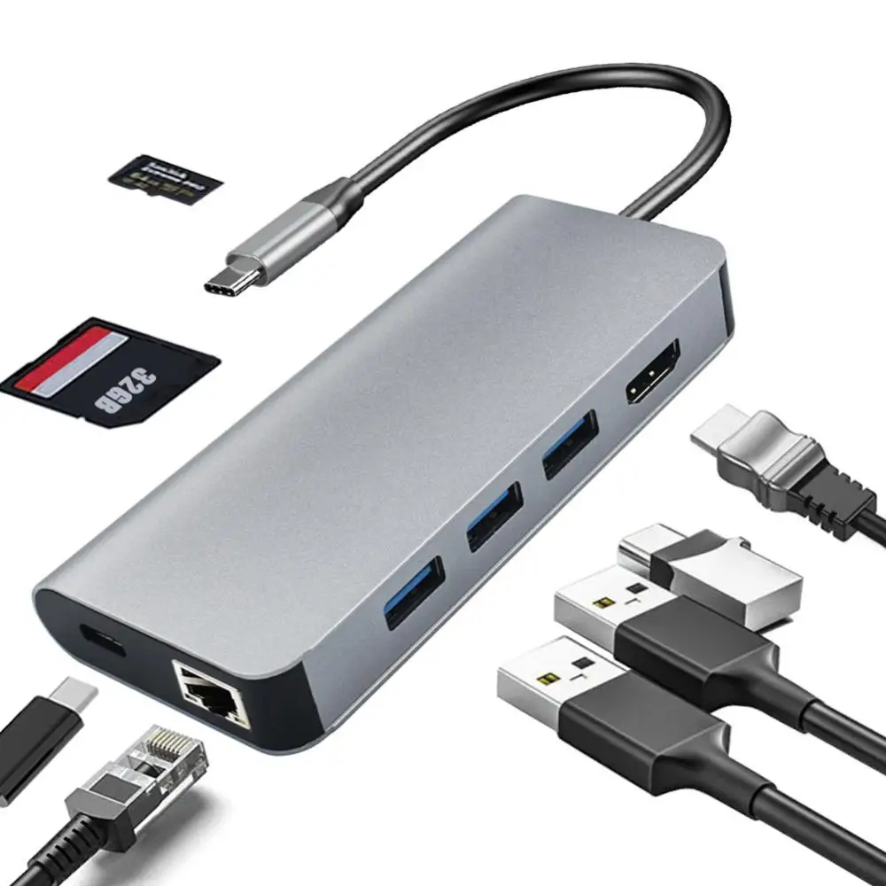 

8-in-1 Type C To Hdmi-compatible Adapter High Speed Pd Fast Charging Usb C Multiport Hub 100w Type-c 8-in-1 Docking Station