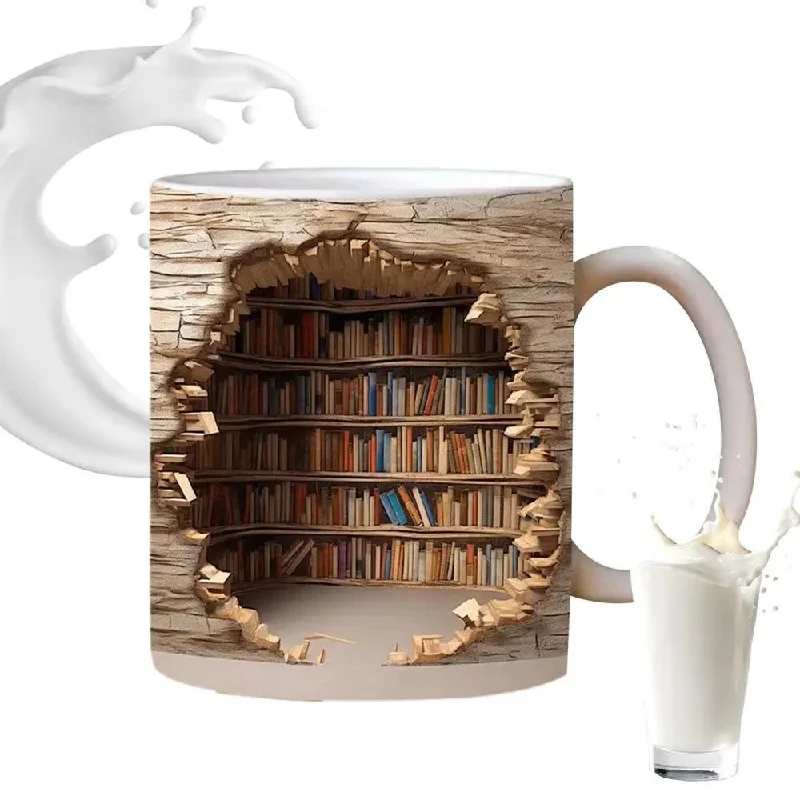 

11OZ 3D Effect Bookshelf Mug Creative Space Design Ceramic Mug Library Mug Book Lovers Coffee Cup Christmas Gifts For Readers