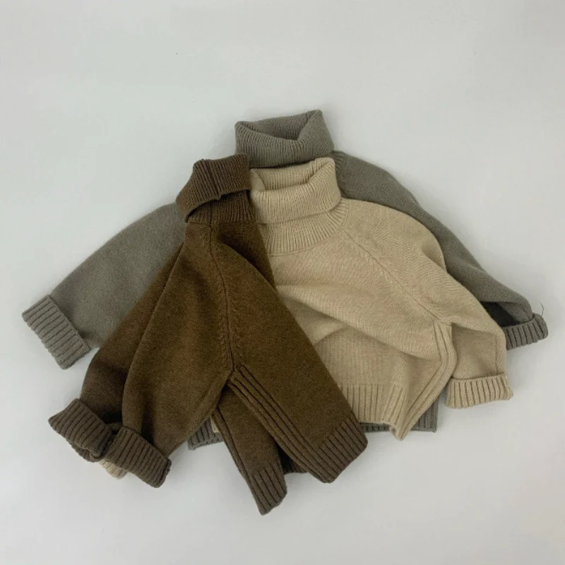 

Новинка 2022, свитер, детские свитера, осенние свитера для девочек с высоким воротом, пуловер для маленьких мальчиков 1-6 лет, зимние вязаные свитера для мальчиков