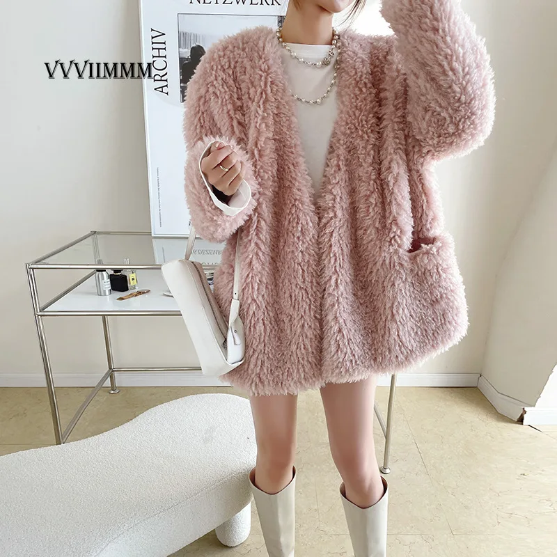 Lamb Wool Coat Women's Winter Coats Fur Sheepskin Faux Carnival Jackets 2022 Spring Trend Leather Elegant Woman Short Outerwear