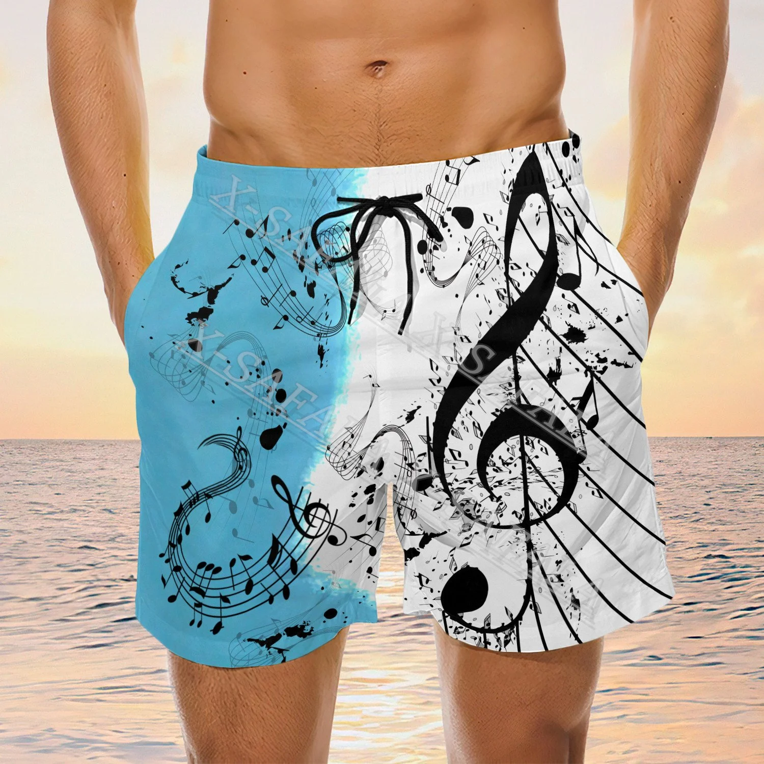 

Music Fashion Cat Piano Note Guitar Staff Swims 3D Print Shorts Summer Beach Holiday Shorts Men's Swimming Sports Half Pants-6