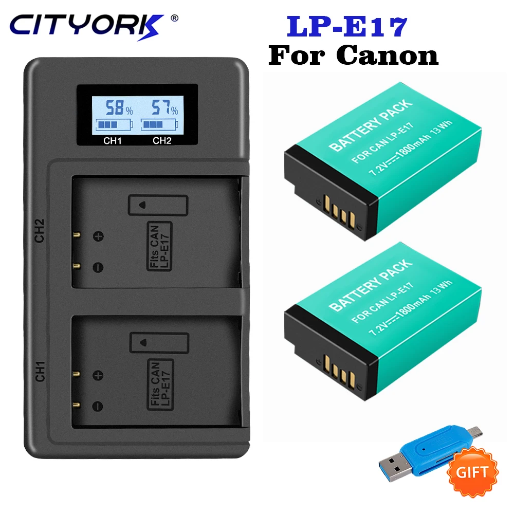 

CITYORK 1800mAh LPE17 LP E17 LP-E17 Battery + LCD Charger for Canon EOS 200D M3 M6 750D 760D T6i T6s 800D 8000D Kiss X8i Camera