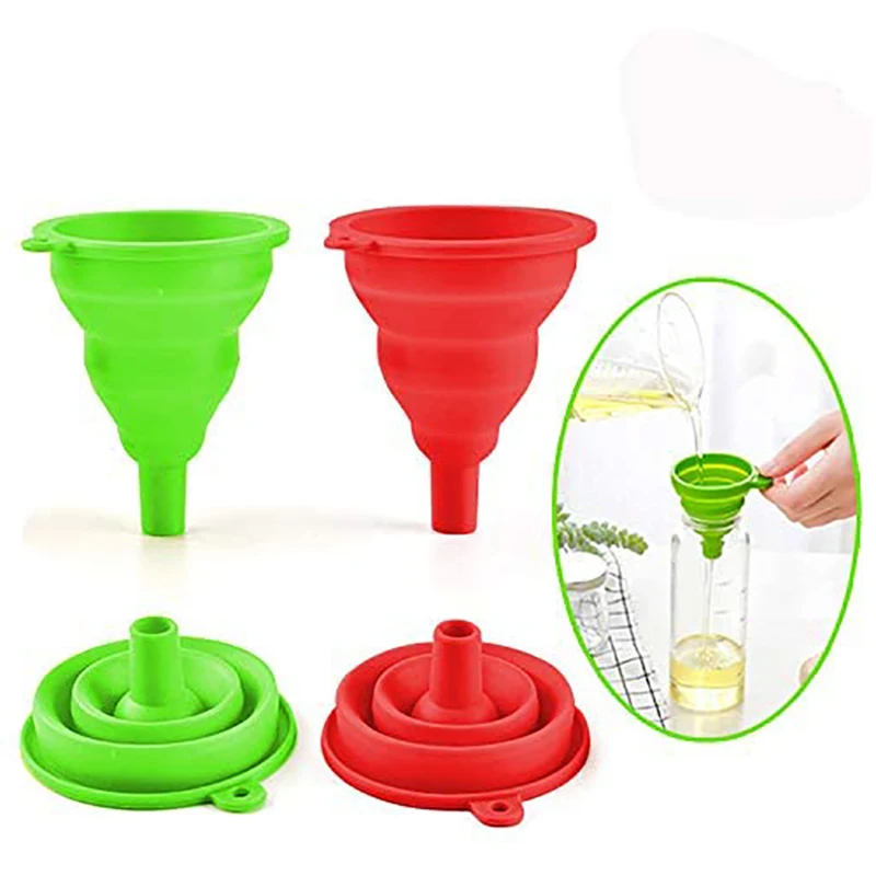 

Collapsible Funnel Set, Foldable Kitchen Funnel, Food Grade Silicone Funnel For Water Bottle Oil Liquid Transfer, 2 Pcs