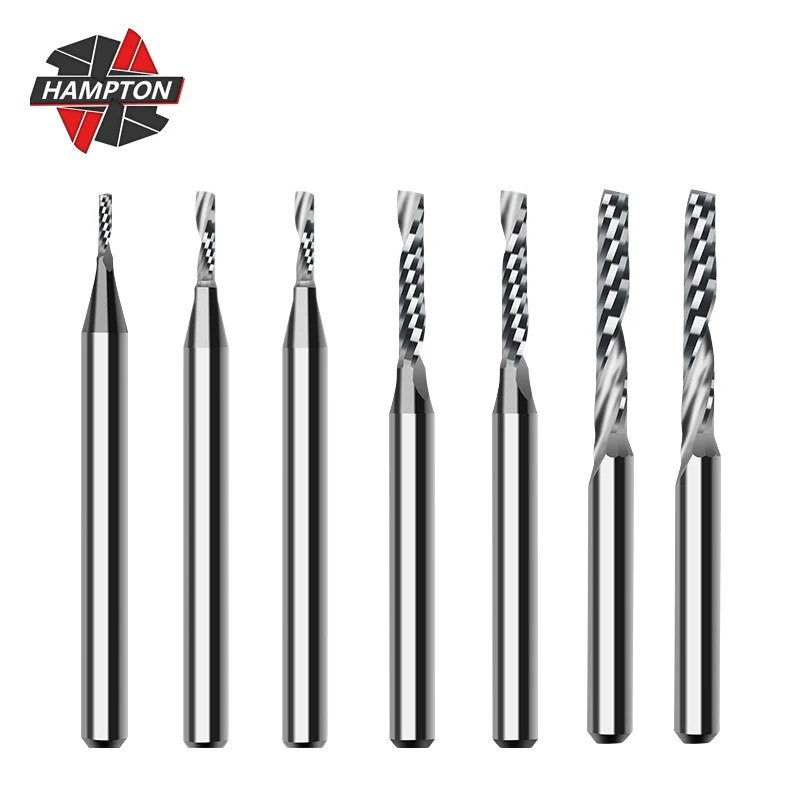 

HAMPTON Carbide Milling Cutter 10pcs 1/8 Shank Single Flute CNC Router Bit One Flute Spiral End Mill Wood Cutter Milling Tools