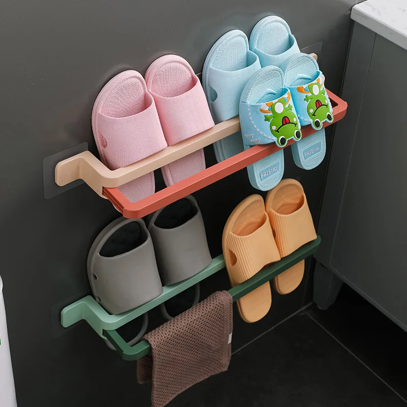 Slippers Rack Punch-free Wall-mounted Bedroom Bathroom Shoes Slippers Sneakers Hanging Rack Home Towel Storage Shelf